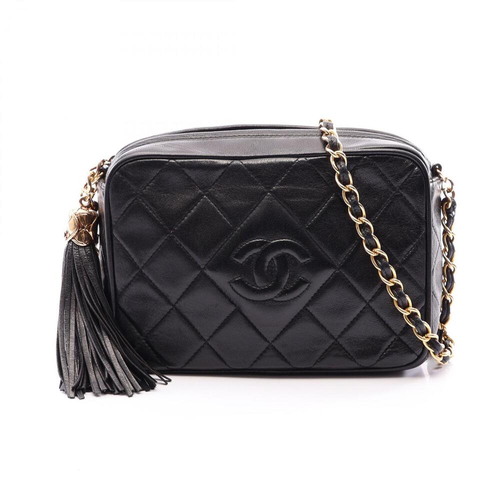 Chanel Diamond Stitch Tassel Shoulder Bag Lambskin Sheepskin Black